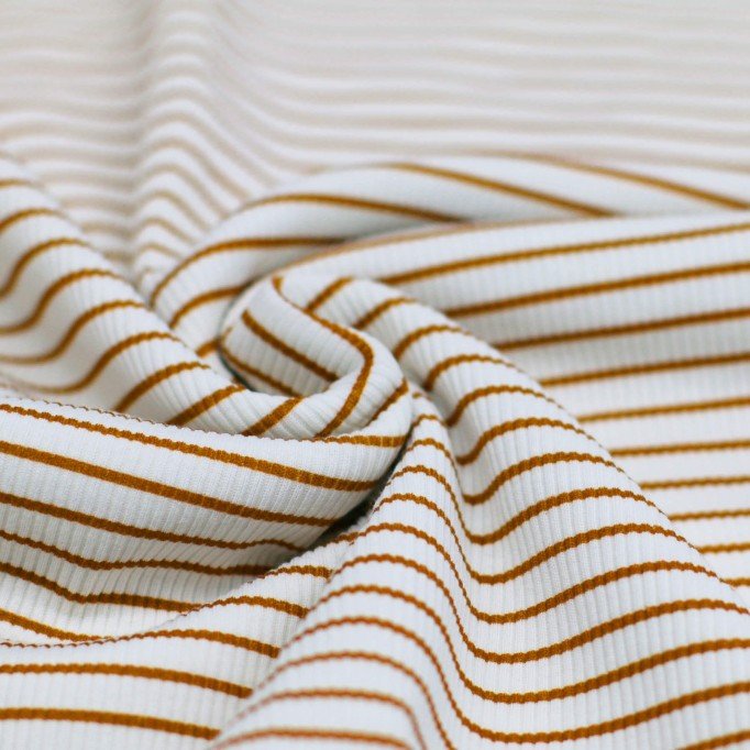 Rib Jersey Strikstof Trykket Stribet Cognac - (Jerseystoffer)