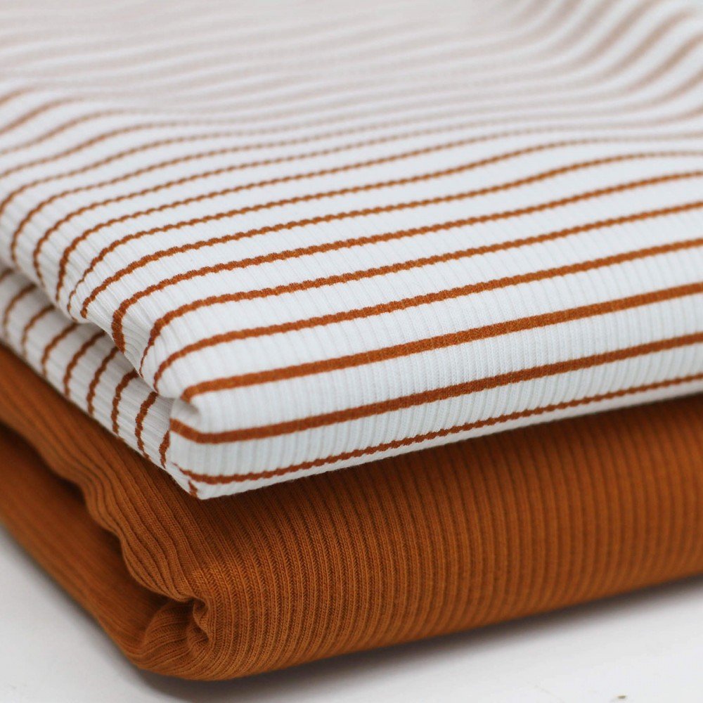 Rib Jersey Strikstof Trykket Stribet Cognac