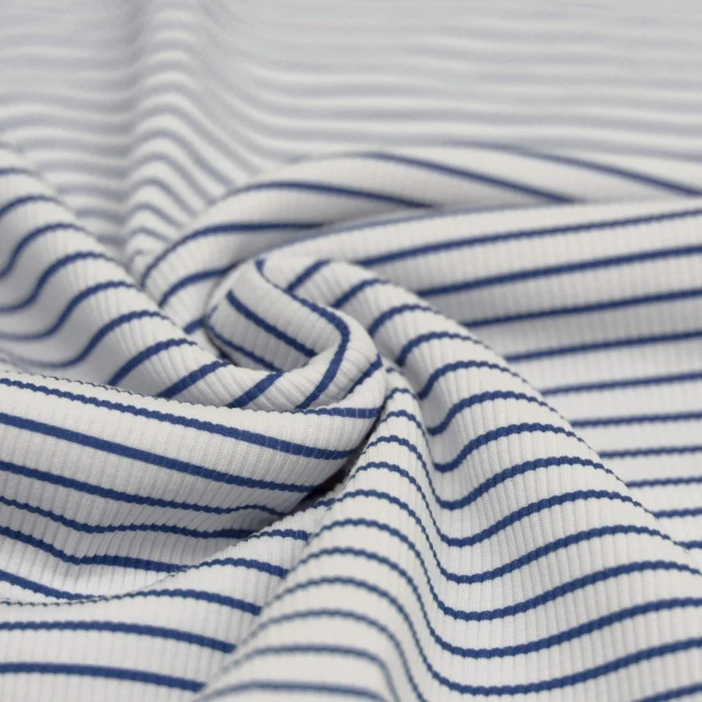 Rib Jersey Stof Bedrukte Streep Donker Jeans