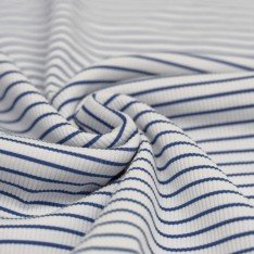 Tissu Maille Tricot Côtelée Rayures Imprimées Jeans Foncé