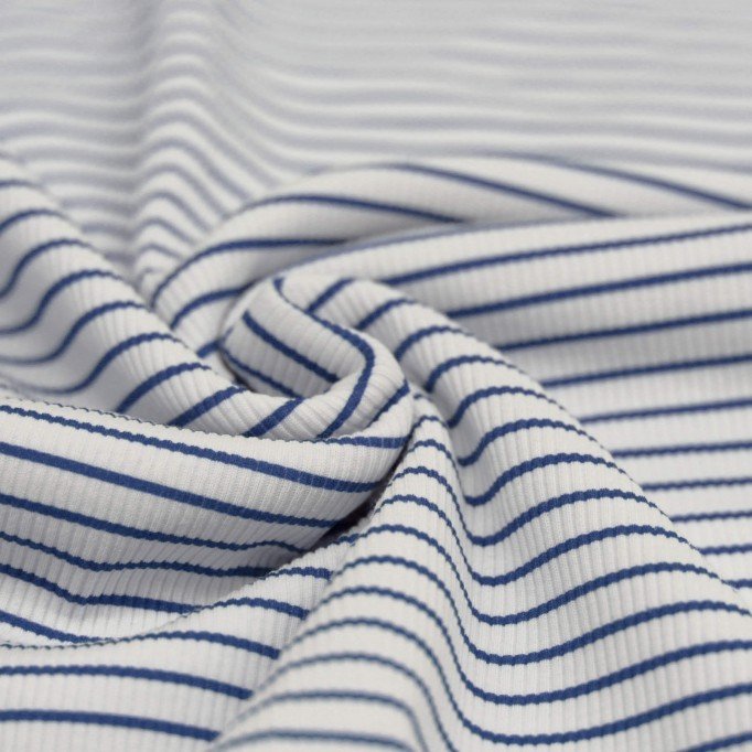 Tissu Maille Tricot Côtelée Rayures Imprimées Jeans Foncé - (Tissus Jersey)