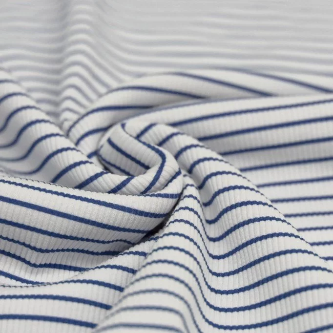 Dzianina Prążkowana Druk Paski Ciemny Dżinsu | Rijs Textiles Dzianina Prążkowana Druk Paski Ciemny Dżinsu Tkaniny Dżersejowe