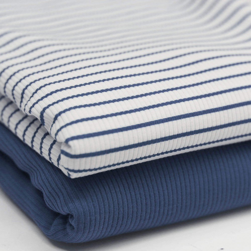 Rib Jersey Strikstof Trykket Stribet Mørk Jeans