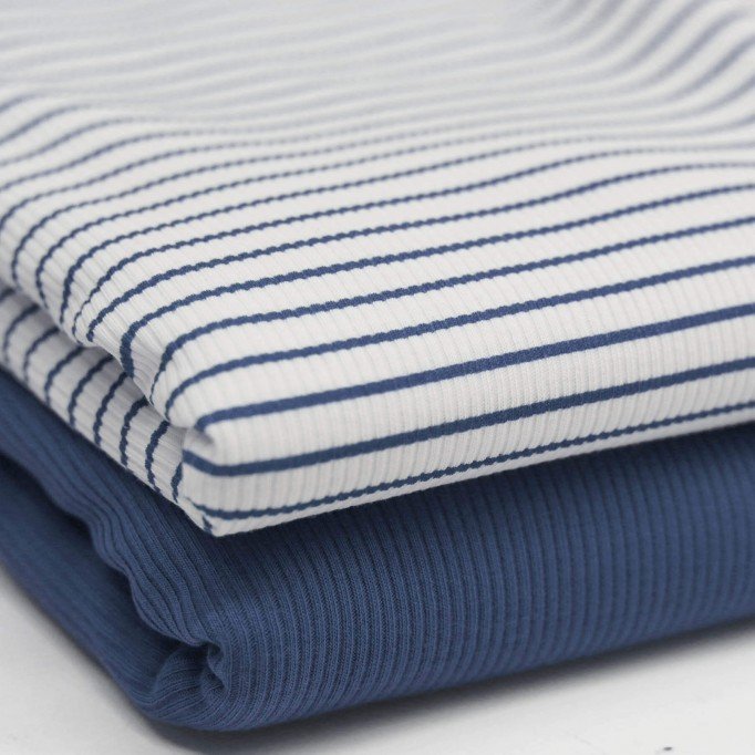 Tissu Maille Tricot Côtelée Rayures Imprimées Jeans Foncé - (Tissus Jersey)