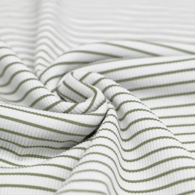 Rib Jersey Strikstof Trykket Stribet Oliven - (Jerseystoffer)