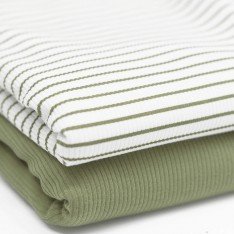 Tessuto Jersey Di Costine A Righe Stampata Oliva