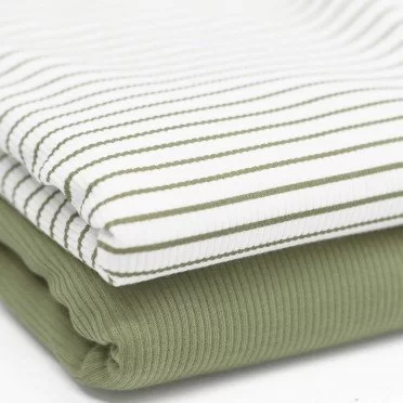 Tissu Maille Tricot Côtelée Rayures Imprimées Olive - (Tissus Jersey)
