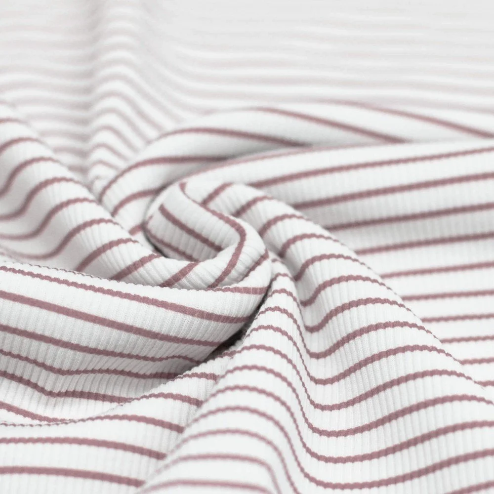 Rib Jersey Stof Bedrukte Streep Oud Roze