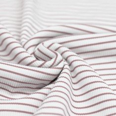 Tissu Maille Tricot Côtelée Rayures Imprimées Vieux Rose