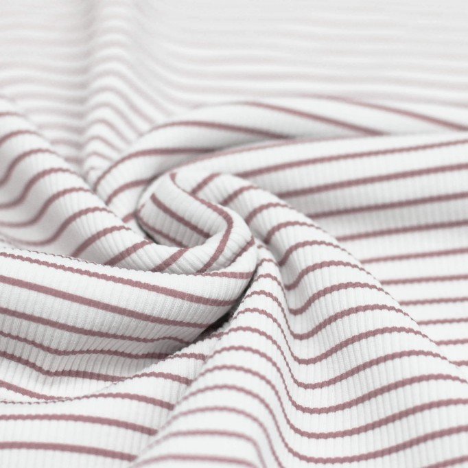 Tissu Maille Tricot Côtelée Rayures Imprimées Vieux Rose - (Tissus Jersey)