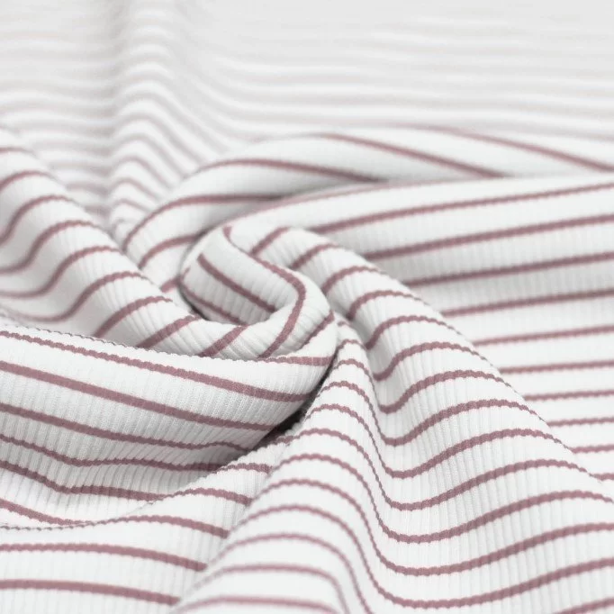 Rib Jersey Strikstof Trykket Stribet Gammel Pink - (Jerseystoffer)
