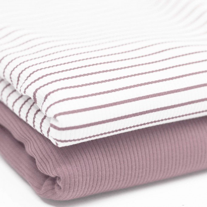Tissu Maille Tricot Côtelée Rayures Imprimées Vieux Rose - (Tissus Jersey)