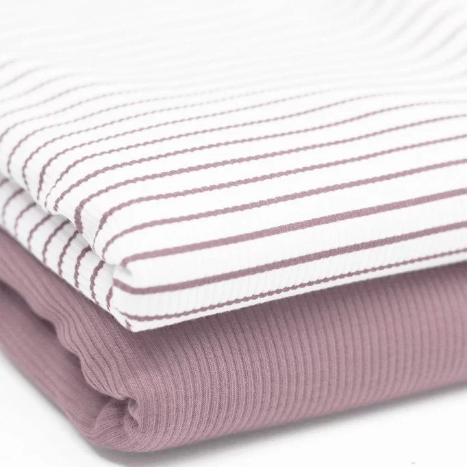 Rib Jersey Strikstof Trykket Stribet Gammel Pink - (Jerseystoffer)