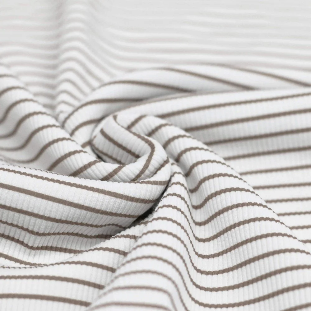 Rib Jersey Stof Bedrukte Streep Taupe