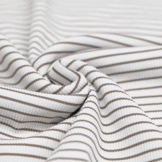 Tissu Maille Tricot Côtelée Rayures Imprimées Taupe