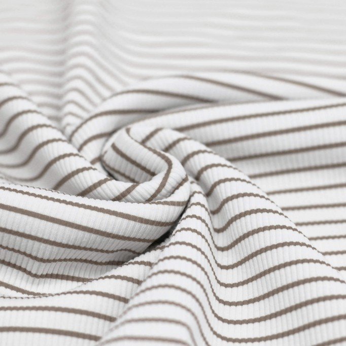 Tissu Maille Tricot Côtelée Rayures Imprimées Taupe - (Tissus Jersey)