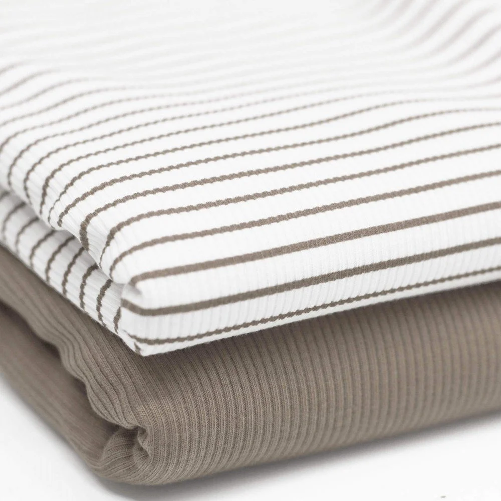 Rib Jersey Stof Bedrukte Streep Taupe