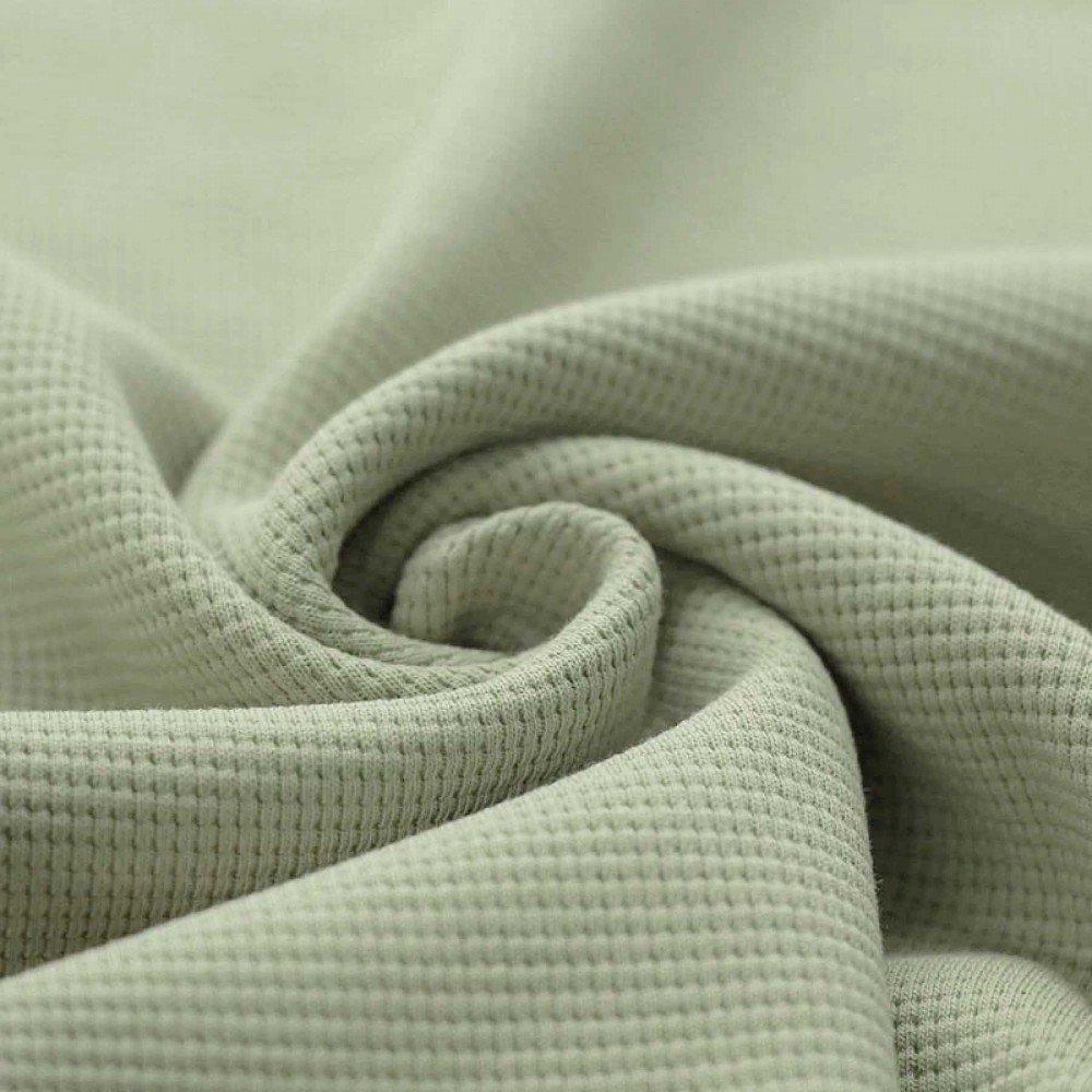 Tessuto Jersey Di Waffle Piqué Verde Polveroso