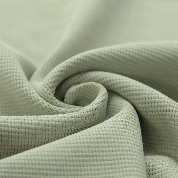 Tissu Jersey Gaufré Tricoté Vert Poussiéreux - (Tissus Jersey)