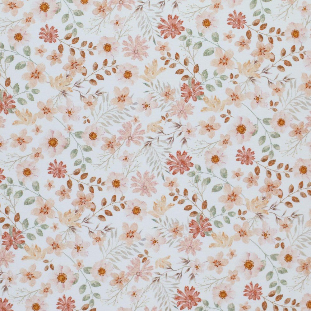 Bomuldjersey Digital Print - Pastel Blomst Fersken