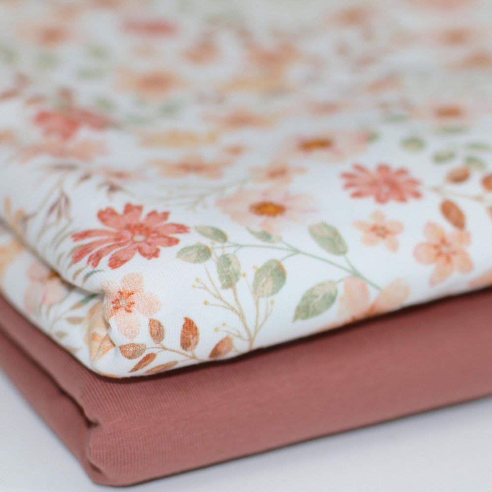 Bomuldjersey Digital Print - Pastel Blomst Fersken