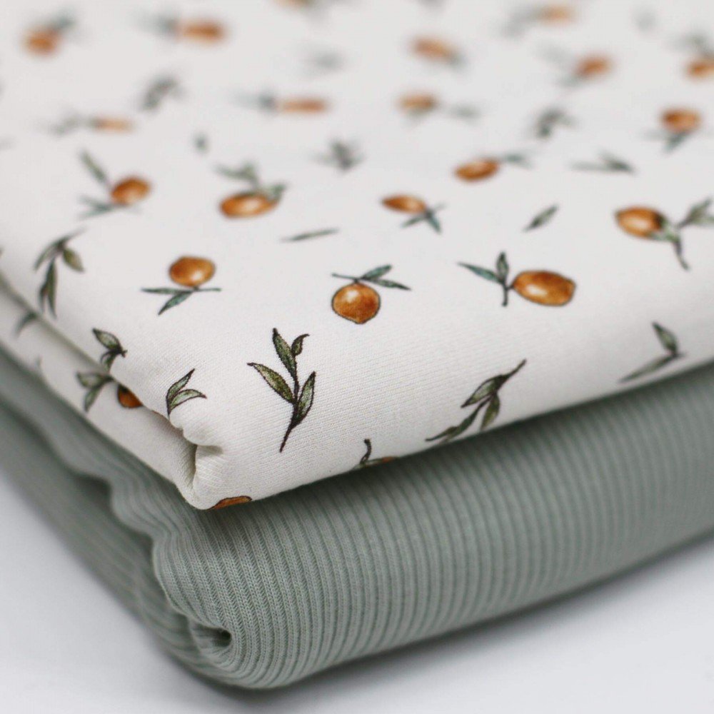 Bomuldjersey Digital Print - Vintage Citroner Beige