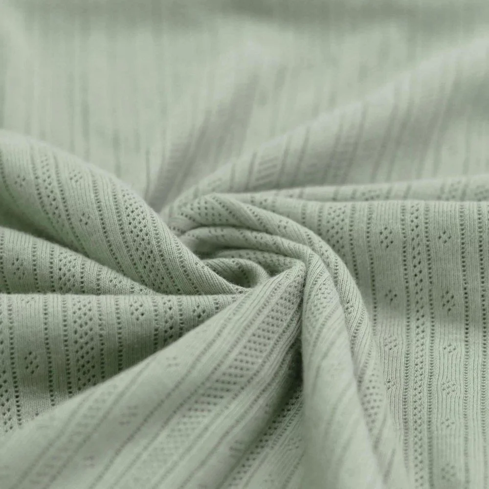 Pointelle Jersey Stof (Strepen) Dusty Groen