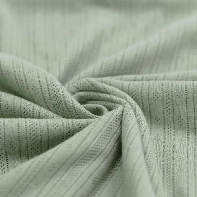 Pointelle Jersey Stof (Strepen) Dusty Groen - (Jersey Stoffen)