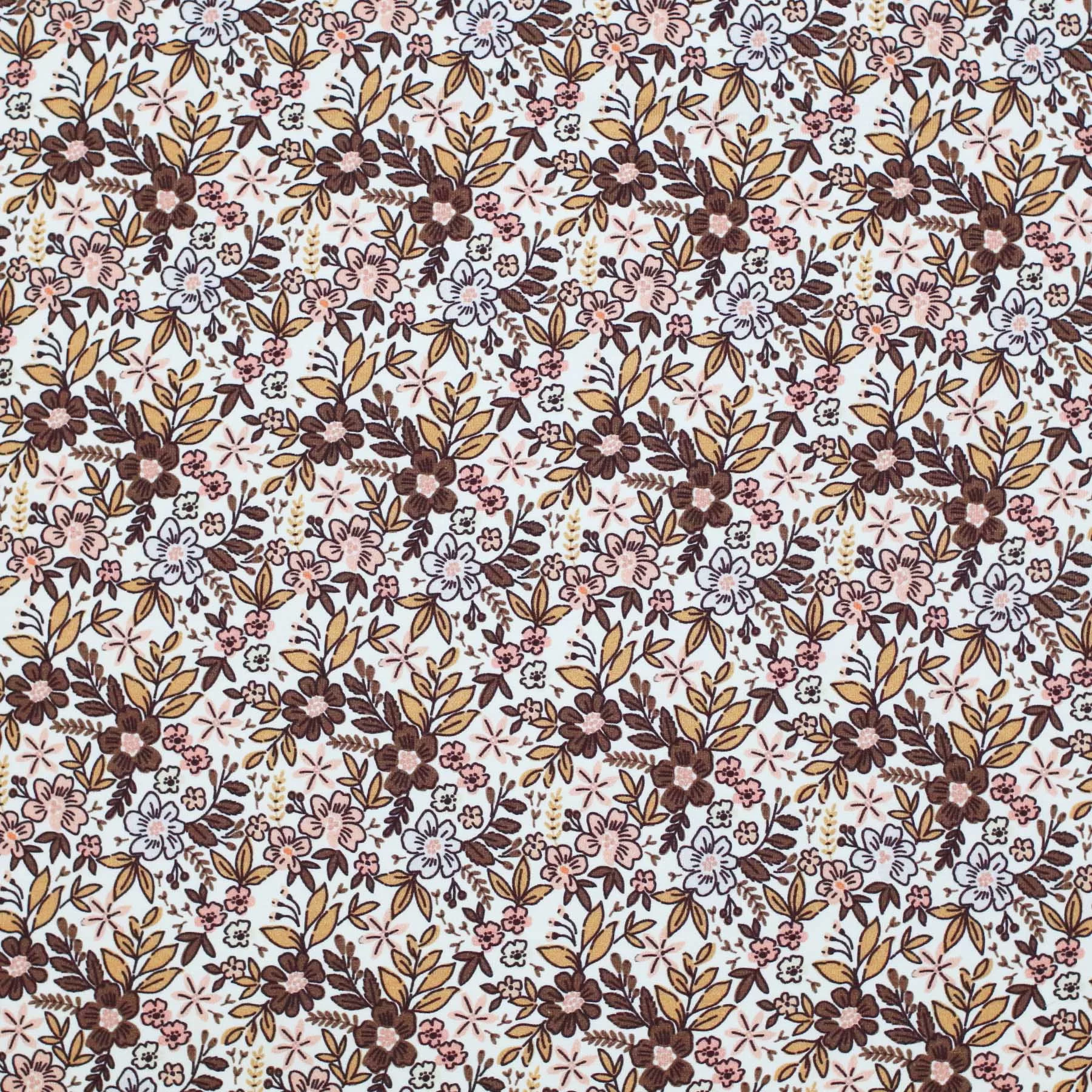 Baumwolljersey Digital Gemischte Blumen Ecru