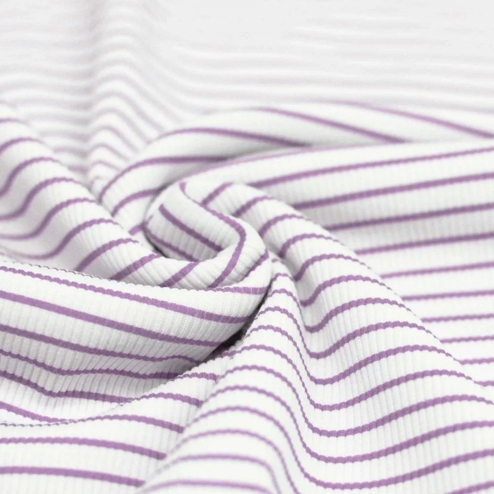 Rib Jersey Stof Bedrukte Streep Pastel Lila