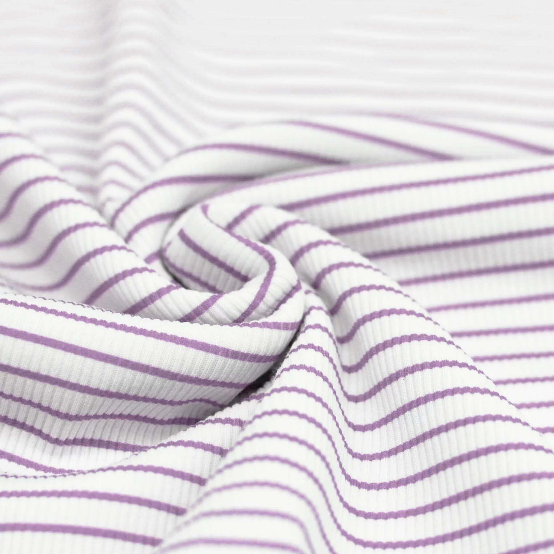 Rib Jersey Stof Bedrukte Streep Pastel Lila