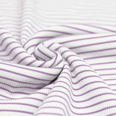 Tissu Maille Tricot Côtelée Rayures Imprimées Lilas Pastel