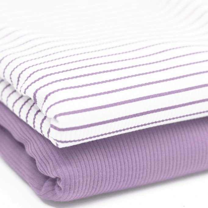 Tissu Maille Tricot Côtelée Rayures Imprimées Lilas Pastel - (Tissus Jersey)