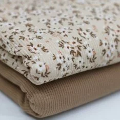 Tessuto Jersey Di Cotone Costine - Bomba Floreale Beige Tessuto Jersey Di Cotone Costine - Bomba Floreale Beige