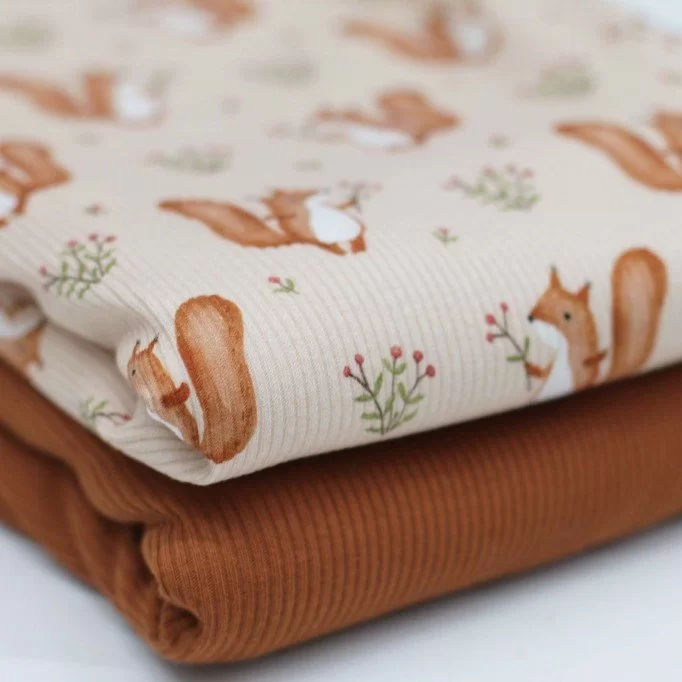 Dzianina Prążkowana Cienki Prążek - Wiewiórki | Rijs Textiles Dzianina Prążkowana Cienki Prążek - Wiewiórki Tkaniny Dżersejowe