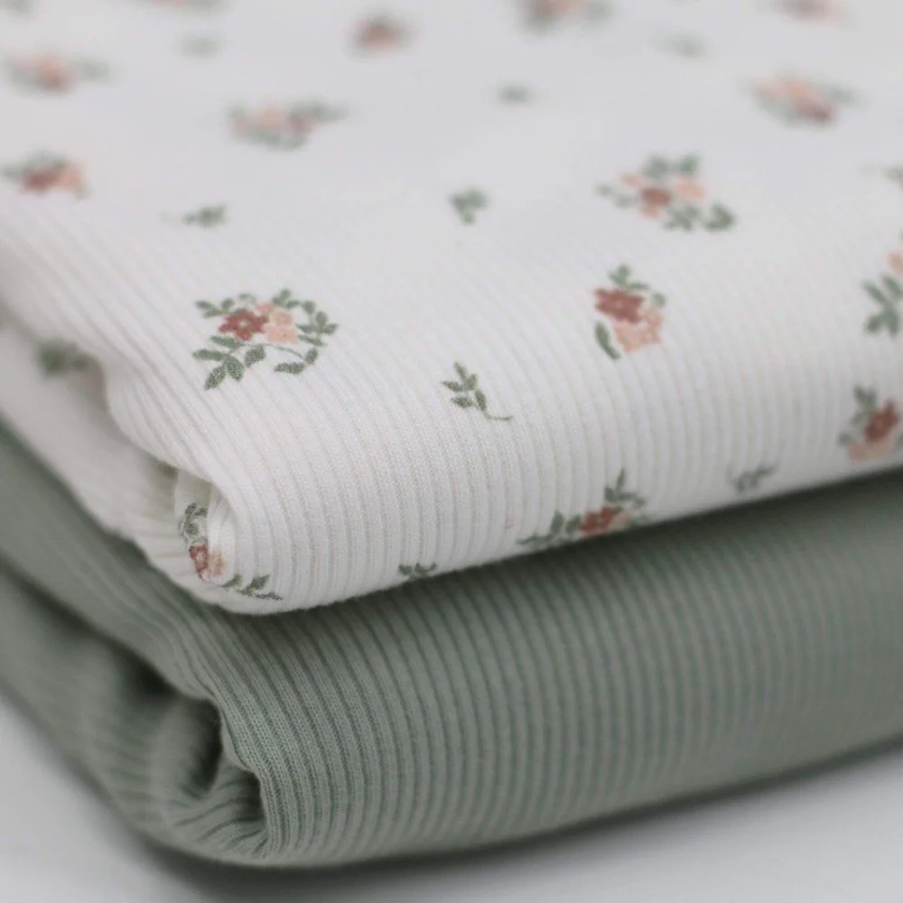 Rib Jersey Stof - Kleine Bloem