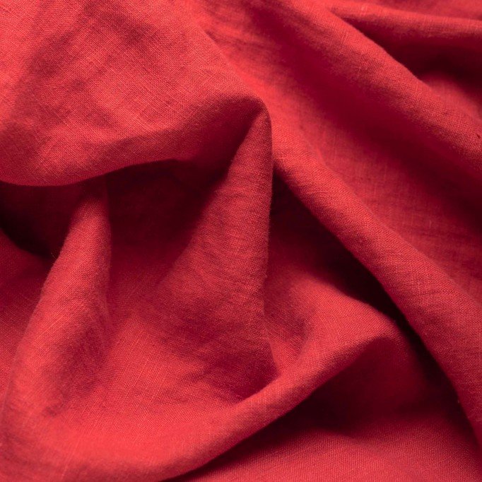 Tissu De Lin Fin (Stone Washed) Rouge - (Tissus Deco)