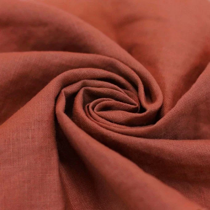 Tissu De Lin Fin (Stone Washed) Rouille - (Tissus Deco)