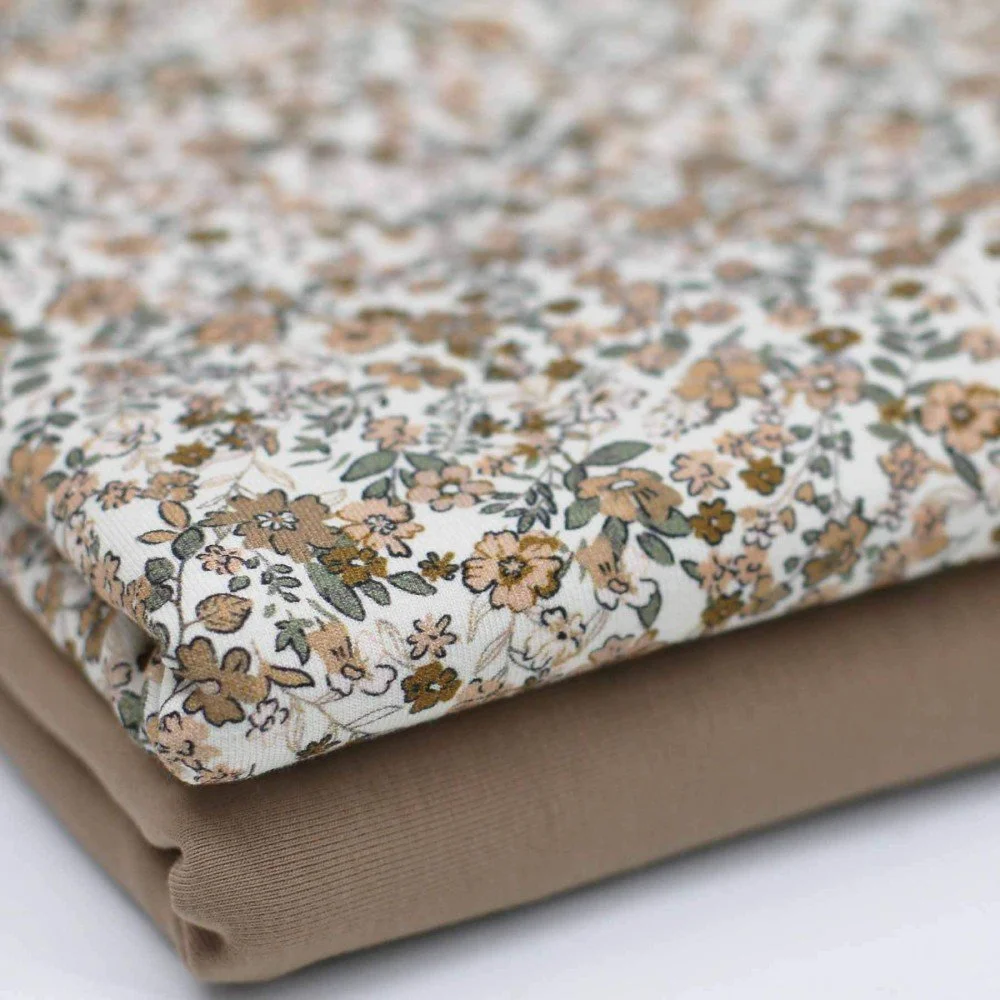 Jersey Katoen Digitale Print - Trendy Bloem Cacao