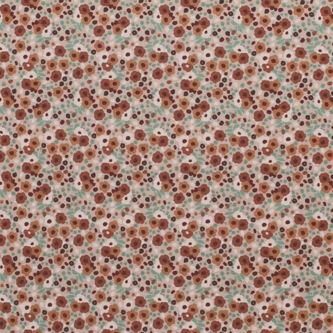 Cotton Poplin Digital Print - Cute Flowery Brown | Rijs Textiles Cotton Poplin Digital Print - Cute Flowery Brown - (Cotton Poplin Printed)