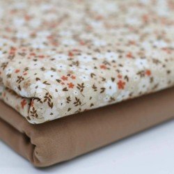 Jersey Di Cotone Stampa Digitale - Piccolo Fiore Beige Ruggine Jersey Di Cotone Stampa Digitale - Piccolo Fiore Beige Ruggine