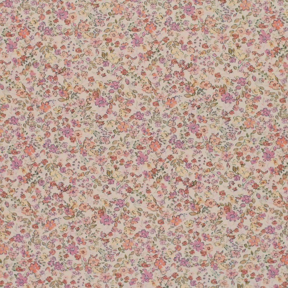 Jersey Katoen Digitale Print - Trendy Bloem Oud Lila Geel