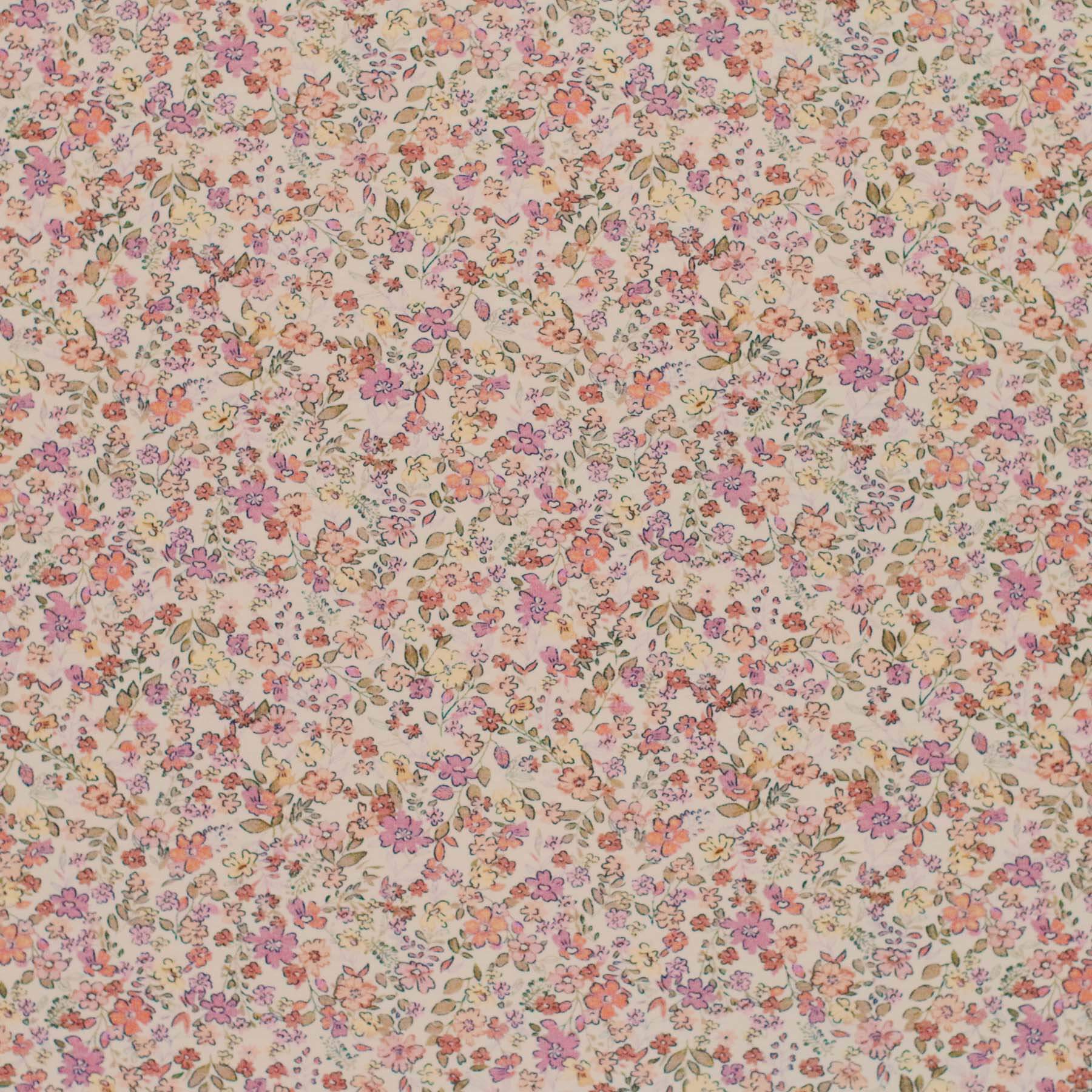Jersey Katoen Digitale Print - Trendy Bloem Oud Lila Geel