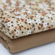 Rib Jersey Strikstof - Lille Blomst Kakao Rust Rib Jersey Strikstof - Lille Blomst Kakao Rust