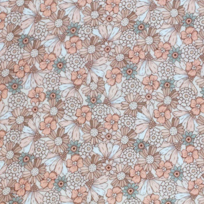Tissu Double Gaze Impression Numérique - Fleur Joyeuse Pastel - (Tissu Enfant)
