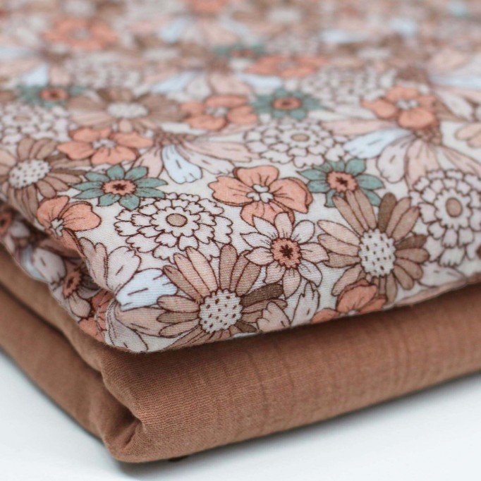 Tissu Double Gaze Impression Numérique - Fleur Joyeuse Pastel - (Tissu Enfant)