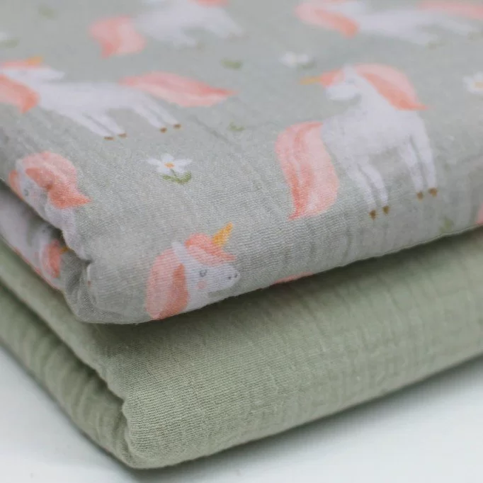 Tissu Double Gaze Impression Numérique - Licorne | Rijs Textiles Tissu Double Gaze Impression Numérique - Licorne - (Tissu Enfant)