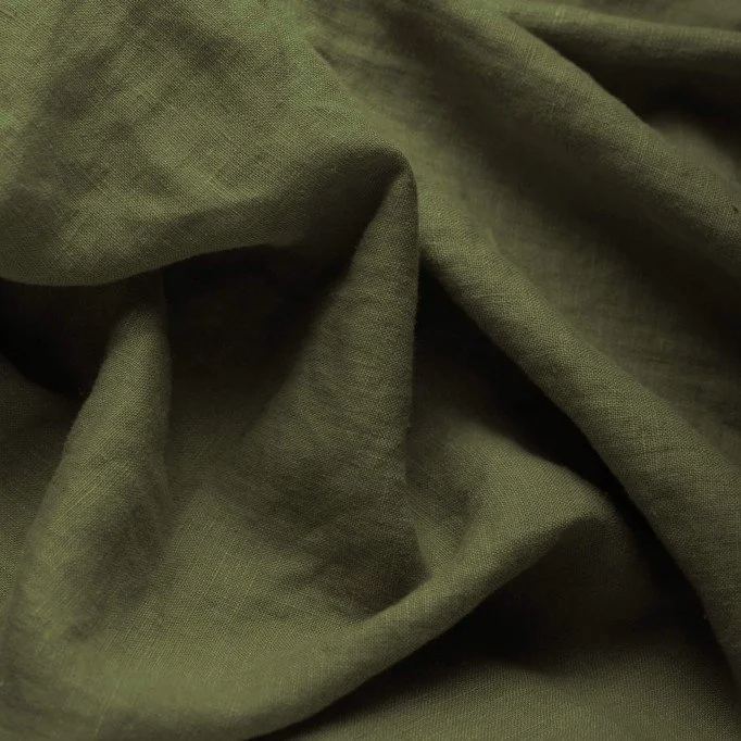 Fine Linen Fabric (Stone Washed) Army Green - (Deco Fabrics)