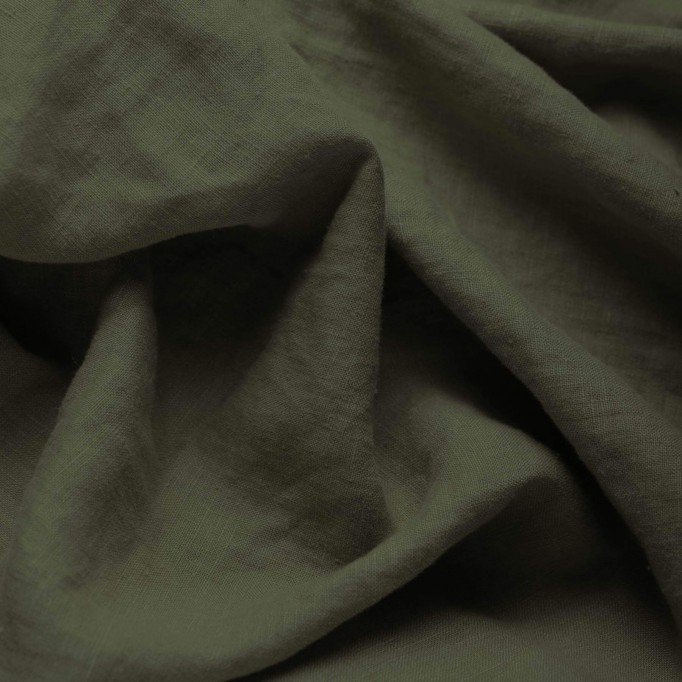 Fijne Linnen Stof (Stone Washed) Leger Groen - (Decoratiestoffen)