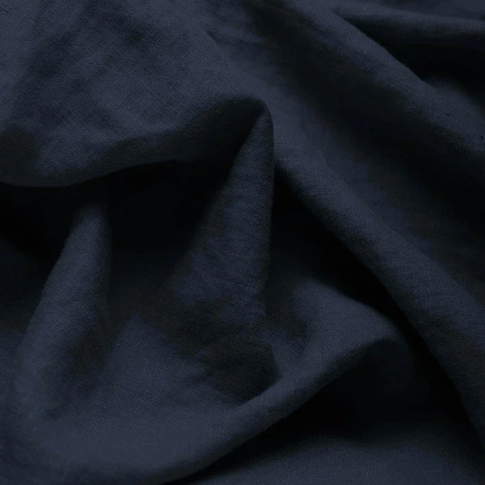 Fine Linen Fabric (Stone Washed) Navy - (Deco Fabrics)